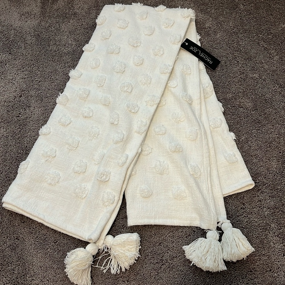 White Rachel Zoe Pom Pom Throw Blanket